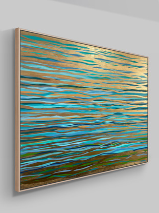 Metallic gold turquoise blue painting art water sea ocean