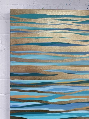 Metallic gold turquoise blue painting art water sea ocean