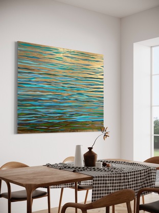 Metallic gold turquoise blue painting art water sea ocean