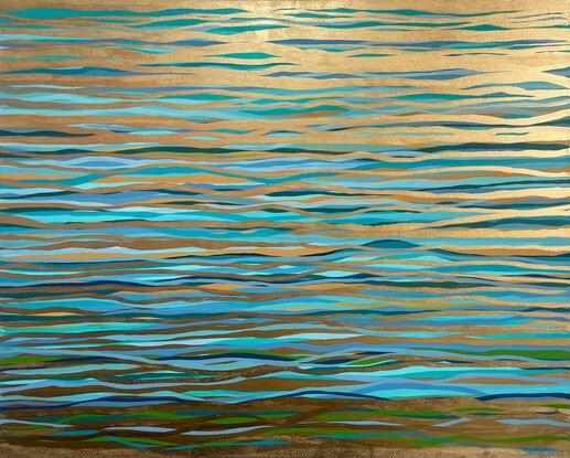 Metallic gold turquoise blue painting art water sea ocean