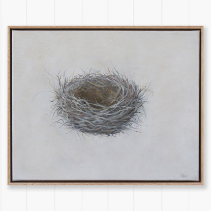 Still life oil painting of a bird nest by Sunshine Coast artist Nicole Reed

