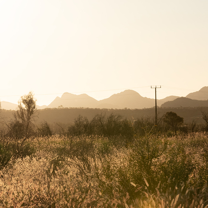 "Outback" photograph showcases rugged Australian wilderness with clay-like landscape and striking light and shadow play. Earthy terracotta tones dominate color palette for a captivating image.