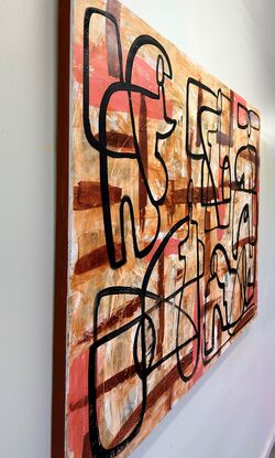 This  contemporary painting  is about  the exchange of  opinions and points of view between people as they meet.A multilayered piece, finished with a gloss varnish and ready to hang. This painting is initialed lower right, signed on the back, and accompanied by a certificate of authenticity.
Thank you for your interest.