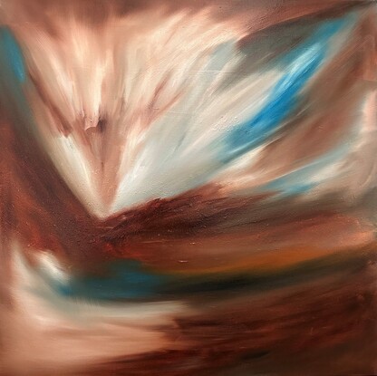 Fluid abstract movement realeasing colours of brown, blue and white