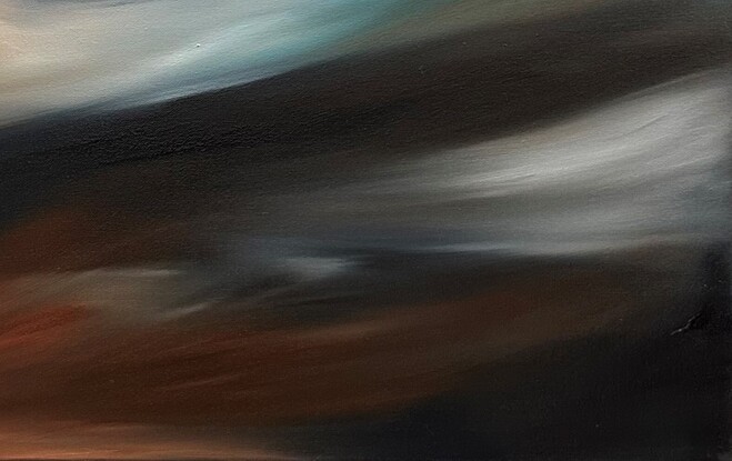 Abstract movement of the release in colour of brown, charcoal, blue and whtie