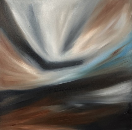 Abstract movement of the release in colour of brown, charcoal, blue and whtie