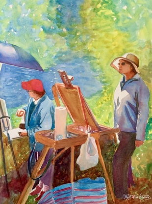 Women painting en plein air.