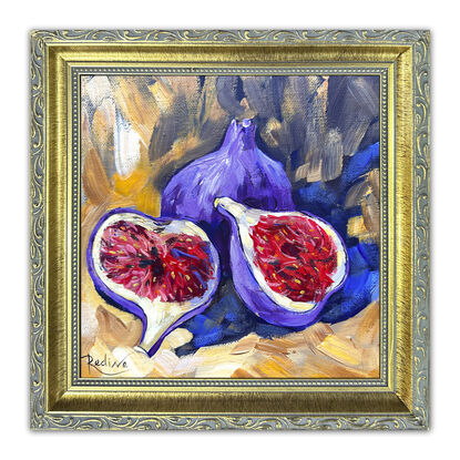 Figs original painting by Irina Redine.  Fruit small artwork framed and ready to hang, gift idea