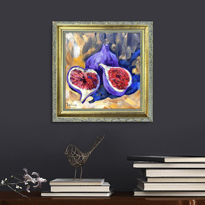 Figs original painting by Irina Redine.  Fruit small artwork framed and ready to hang, gift idea