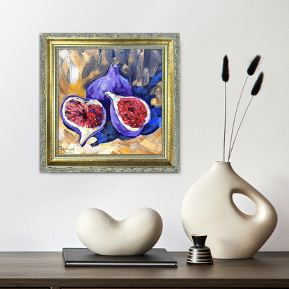 Figs original painting by Irina Redine.  Fruit small artwork framed and ready to hang, gift idea