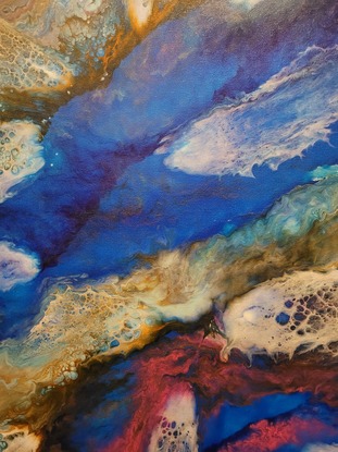 Acrylic pour painting blow out.  Painting has also been spray varnished