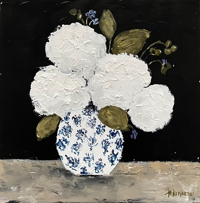 Still Life blue  and white vase with hydrangeas. contemporary
