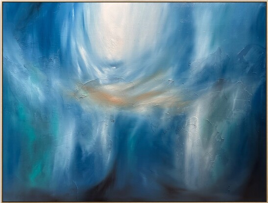 Abstract blending of blue, white and brown to create flow, movement and release of colour