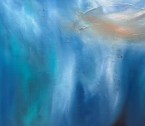 Abstract blending of blue, white and brown to create flow, movement and release of colour