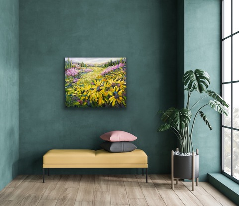 Nature showing off sunflowers and pink blossoms