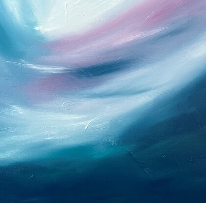 Abstract release of colour of pink, turquoise and white from navy blue