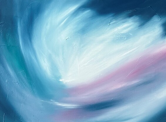 Abstract release of colour of pink, turquoise and white from navy blue