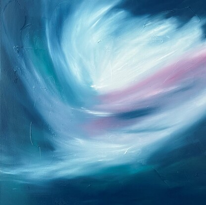 Abstract release of colour of pink, turquoise and white from navy blue