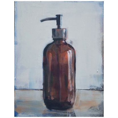 An original, expressive painting of a brown bottle.