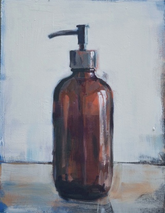 An original, expressive painting of a brown bottle.