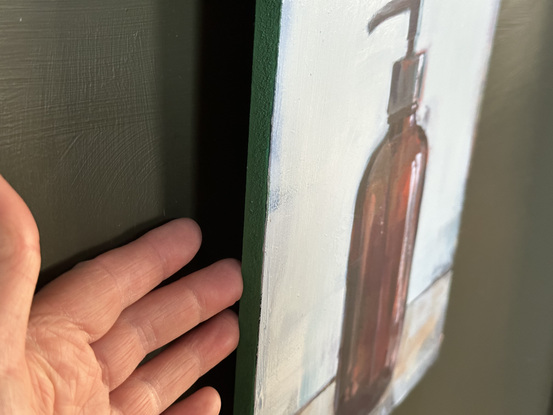 An original, expressive painting of a brown bottle.