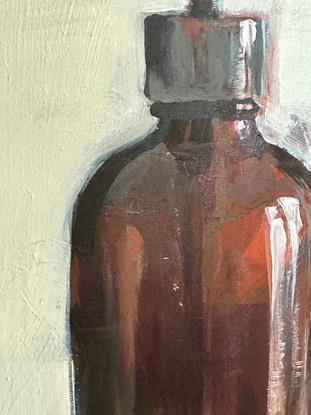 An original, expressive painting of a brown bottle.