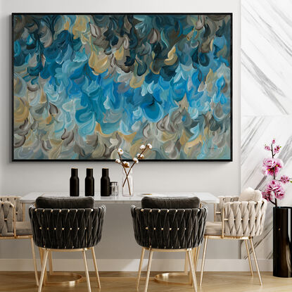 Large blue and yellow pattern water abstract canvas print