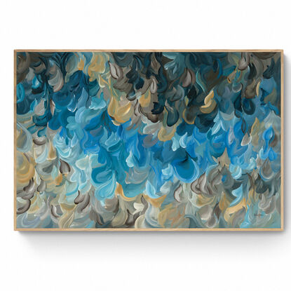 Large blue and yellow pattern water abstract canvas print