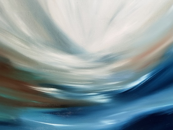 Abstract flow and blending of blue, light green, brown and wthie