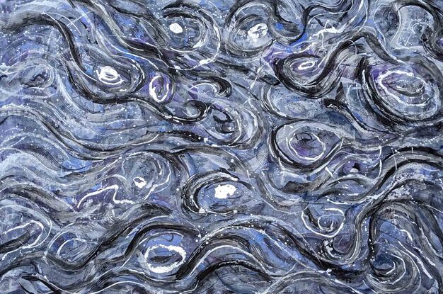 An abstract of water ripples and waves with metallic silver leaf