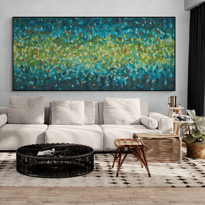 Large blue and green impressionist water abstract canvas print