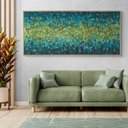 Large blue and green impressionist water abstract canvas print