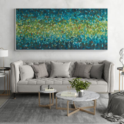 Large blue and green impressionist water abstract canvas print