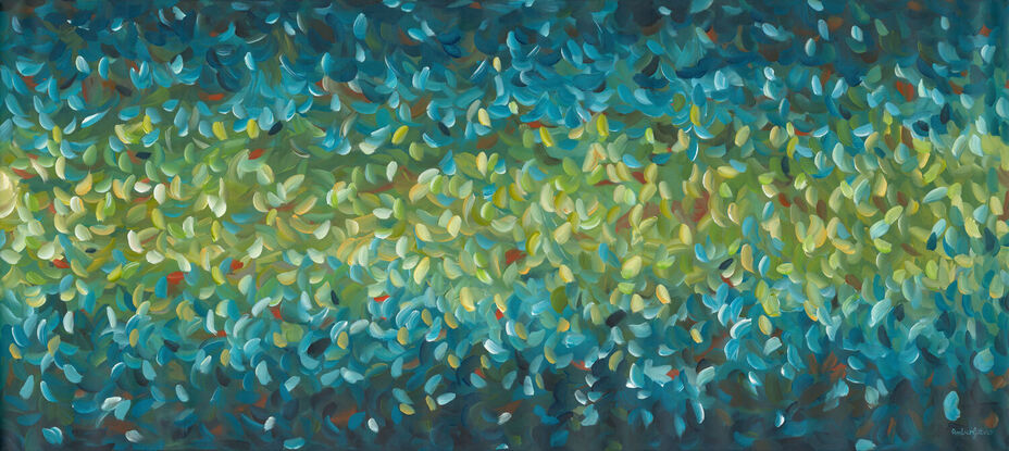 Large blue and green impressionist water abstract canvas print