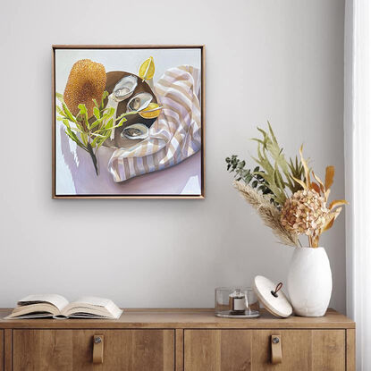 Australian still life with banksia and oysters