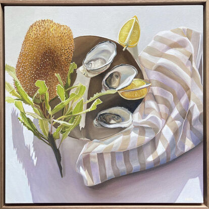 Australian still life with banksia and oysters