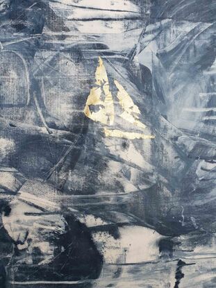 A large dark blue and white abstract depicting racing sailboats in a Regatta