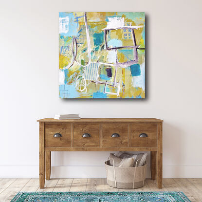 Gold and blue abstract on gallery wrapped canvas