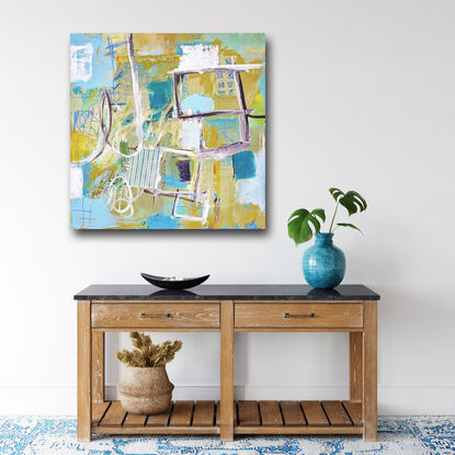 Gold and blue abstract on gallery wrapped canvas