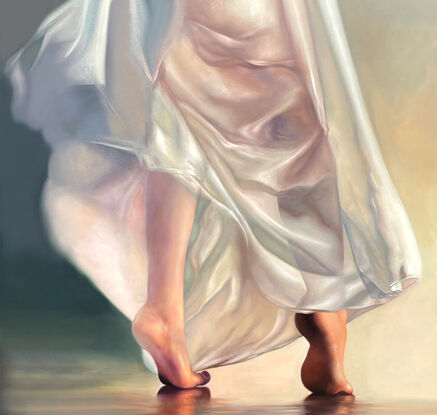 Barefoot woman dancing in formal gown