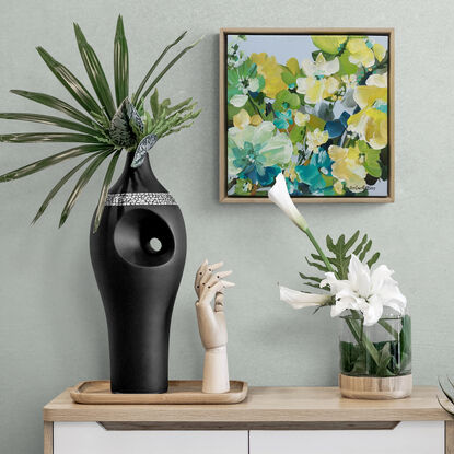 small yellow and green abstract floral painting