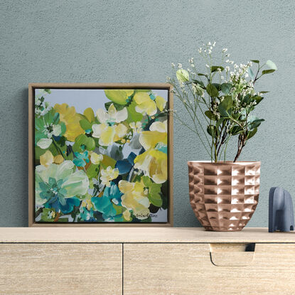 small yellow and green abstract floral painting