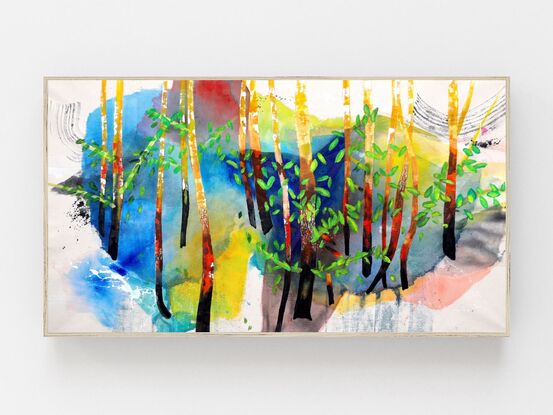 aspen tree painting, birch tree, tree trunk art, landscape painting, colorful autumn tree artwork, spring tree painting, impressionism artwork