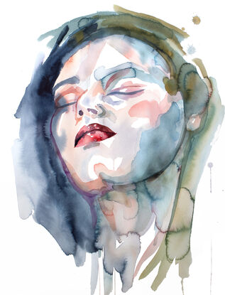 Expressive emotional watercolor portrait