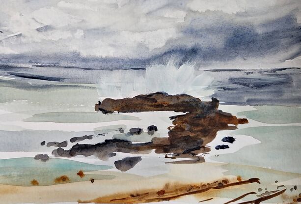 Sea Spray: Town Beach Port Macquarie - Watercolours beachscape painting 