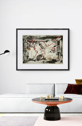 A unique, mixed media, unframed, modern artwork on fine quality printmaking paper.