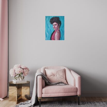 Bold coloured portrait of a beautiful lady covering looking to her left