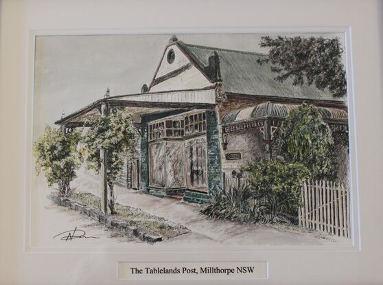 Fine pen and watercolour depiction of an iconic building in Millthorpe