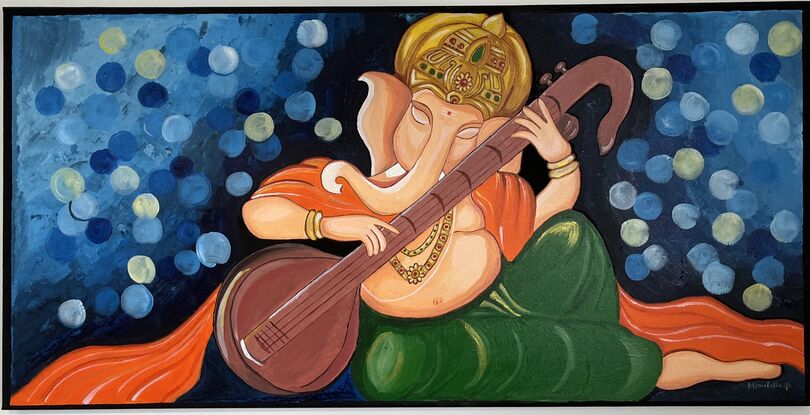 Ganesha relaxing and playing musical instruments