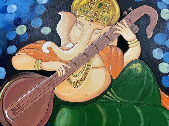 Ganesha relaxing and playing musical instruments